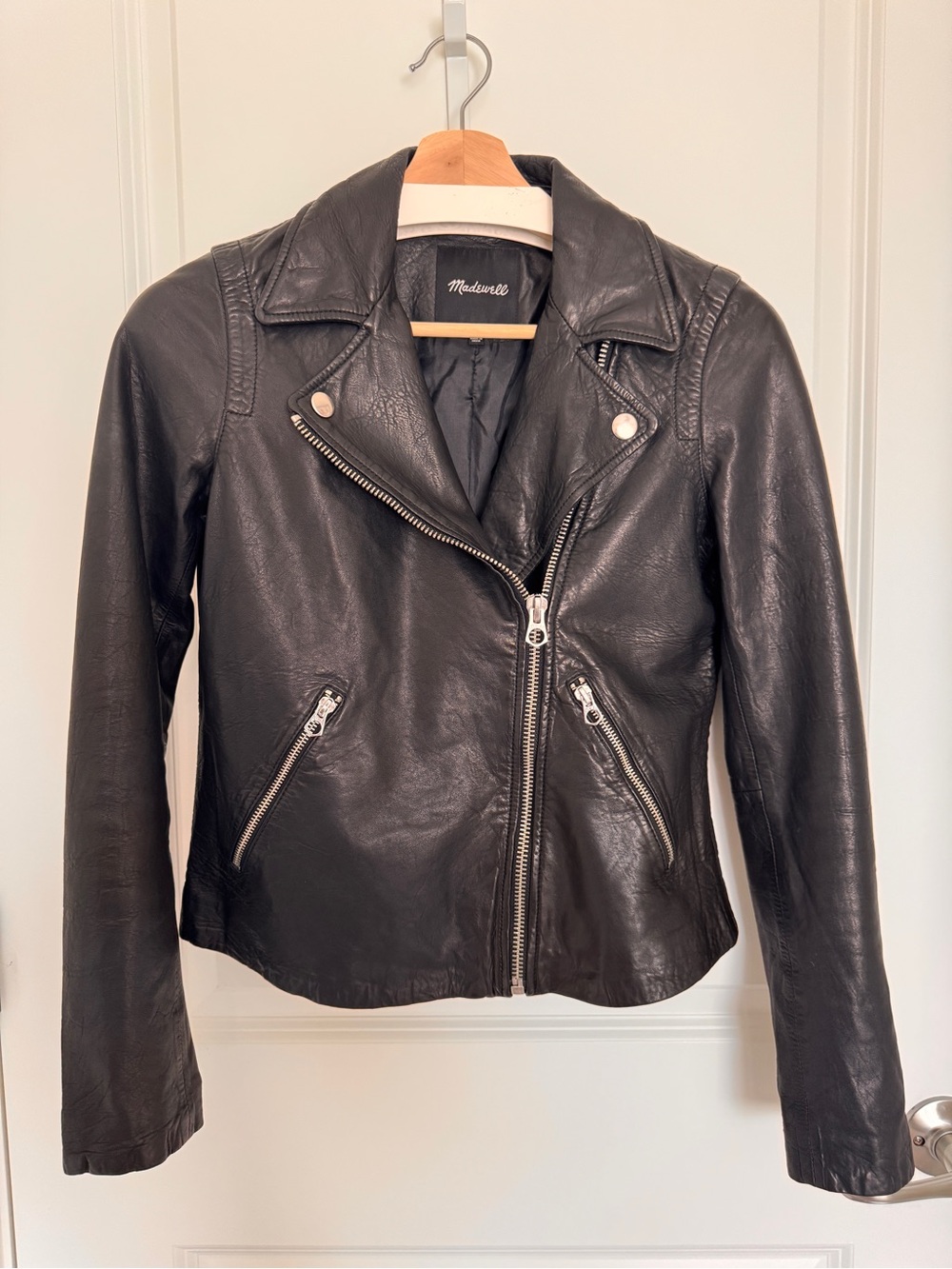 Madewell Black Genuine Lamb Leather Moto Jacket Size Small - Fitted